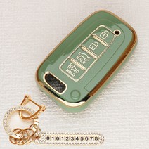 튜모 현대 더뉴 팰리세이드 쏘나타 싼타페 아이오닉5 투싼 아반떼 그랜저 i30 벨로스터 코나 넥쏘 싼타페 엑센트 포터 스타리아 TPU 골드라인 스마트키케이스 키링, HK-01, 골드오링-올리브그린