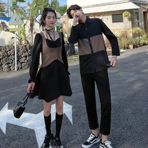 솔리드 고급스러운 가을 겨울 정장 조끼 페이크 투피스 톤온톤 디자인 세트 커플룩