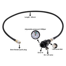 OBKEY 에어소프트 레귤레이터 40inch 100cm 저압 SLP FLEX 원격호스 범위 300psi 1500psi 8mm 페인트볼 HPA PCP용 빠른 커넥터, 0-1500PSI