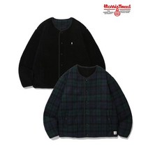 예일 HARRIS TWEED REVERSIBLE NO COLLOR BOA FLEECE JACKET GREEN