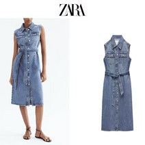 리본 벨트 데님 민소매 ZARA 자라 여성 원피스