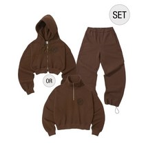 PARTIMENTO WOMEN [SET] 크롭후디 OR 하프집업 셋업_브라운 CROP HOODIE HALF ZIP-UP SET UP_BROWN
