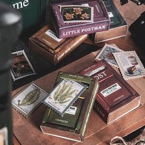 레트로 감성 명화 우표 다꾸 스티커 박스 100매, 디저트전문점