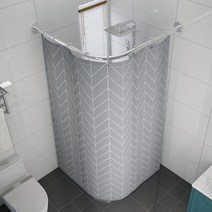 ㄱ자 코너형 샤워커튼봉 풀세트 코너 커튼봉+샤워커튼 18종 욕실파티션, D + 커튼+봉+링개