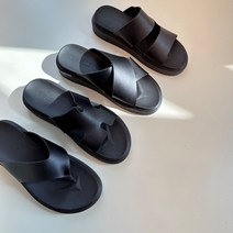 남자 푹신한 가죽 슬리퍼 여름 키높이 쿠션 쪼리 샌들