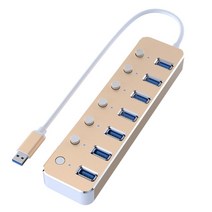 USB Hub 7 Ports 3.0 5Gbps Splitter Extender With Independent Power Switch And LED For Laptop PC, 01 금
