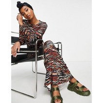 아소스 디자인 맥시 롱 실링키 딱붙는 티셔츠 원피스 드레스 브라운 tiger print 102585