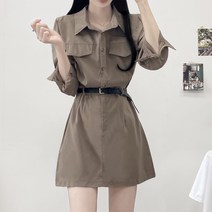 [3color/벨트set] 포멀 깔끔 카라 셔츠 벨트 포켓 하객 데이트 긴팔 미니 원피스 가을 겨울