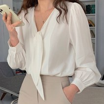 텐셀 린넨 리본블라우스 오피스룩 국내생산