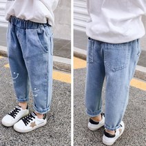 유아 스타일 예쁜 데님 허리밴드 청바지 어린이바지