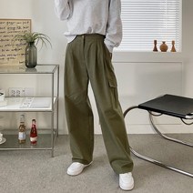 코지 여자 원트 아메카지 스타일 카고 핀턱 면바지