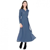 안드레아바나 여성 맥시 9부소매 랩 드레스 - 블루