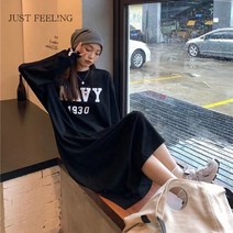 TANC 캐릭터 긴팔 여성 박시핏 기모 롱 맨투맨 원피스