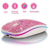 무선 무소음 게이밍 버티컬 마우스 파란색tooth5.2 RGB 충전식 마우스 라인석 컴퓨터 사일런트 백라이트 인체 공학적 게임용 노트북 pc용, with Diamond Pink