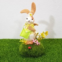 한소픈 우드 잔디 토끼 친구 인테리어용품 데코소품 미니어처 농장장식 봄소품, 옐로우