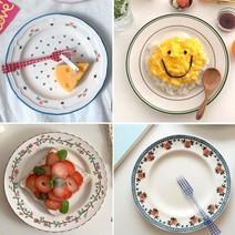 레트로 일러스트접시 홈카페 디저트플레이팅, 6.라인(브라운)