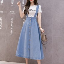 나바바 NO232 여성 데일리 포켓 뒷밴딩 데님 멜빵 원피스