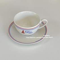 버터콕 Paris 블루 레드 오벌 플레이트 레트로 찻잔 접시세트, 레드 소서세트