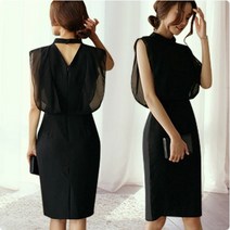 블랙 여성 원피스 오피스룩 정장 피로연 웨딩 미디
