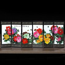 미니병풍 선물 접이식 홈 파티션 인테리어 그림 공예품 장식, 흰 꽃이 피고