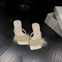 하이힐 슬리퍼 패션 좁은 밴드 깃털 장식 슬립 플립 플롭 야외 캐주얼 비치 샌들 스타 여성, beige+39