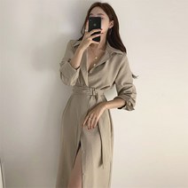 [레티고] 여성 프렌치 카라 셔츠 롱 벨트 원피스
