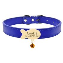Custom Nameplate Cat Collar Bell Necklace Belt Personalized ID Name Tag Cat Collar Soft Safety PU Le, S(26cm-32cm), 골드 블루