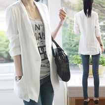 여성 면마 정장자켓 봄 여름 7부소매 롱코트 빅사이즈 lksyaor5