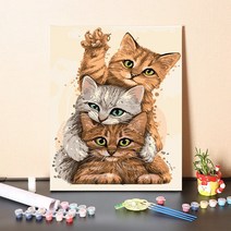urkoteer DIY 세계 명화 그리기 세트 40 x 50 cm 피포페인팅 꽃 해바라기 풍경화/원목 액작, 고양이-03-29114