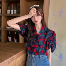 퐁순싸롱 복고풍 장미 꽃 무늬 패션 셔츠 블라우스 SH