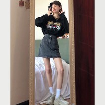 라운드넥긴팔티 데님 미니 스커트 티셔츠 CHIC 클래식 인싸템 작은 키커 보이는 코디 3539990187