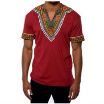 키코이 캉가 패션 여름 남성 탑 숏 소매 V 목 아프리카 전통 옷 Dashiki T 셔츠 민족 인쇄 Riche Bazin, [04] XL, [04] 빨간