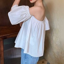 여름 오프 숄더 패션 퍼프 소매 예쁜 여성 블라우스