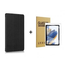 갤럭시탭A8 10.5 북커버 케이스 SM-X200 X205+9H강화유리필름, 블랙+9H강화유리필름
