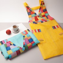 모시 V조각보 전통 꽃자수 유치원 어린이집 보육교사 한식당 예쁜 명절 한복 원피스 앞치마, 민트색