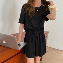 찰랑 골지 세트 여성 여름 스판 홈웨어 반바지 반팔티