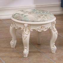 공주의자 엔틱 유럽풍 자수 프렌치스툴 화장대의자 원목, 화이트골드 34cm