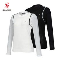 [세바스찬] [골프](국내생산) 23 S/S 여성 하이브리드 라운드 냉감 소매 긴팔 니트, 색상:블랙 / 사이즈:100