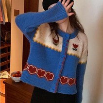 데일로엔 여성용 초가을 대비 컬러 레트로 자카드 스웨터 코트