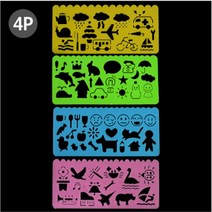 어린이 만능 동물 모양 모형 자 4P 플라스틱 미술놀이 다이어리 꾸미기