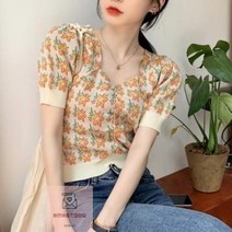 브이넥_가디건_꽃무늬_크롭_티셔츠_URD-009 06FA