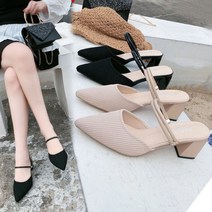 뒷트임 가을 여성 통굽슈즈 패브릭 펌프스 슬링백 힐 뮬 스틸레토 정장 구두 6cm
