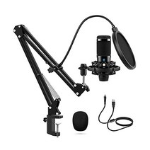 정품 USB 마이크 192KHZ/24Bit 플러그 앤 플레이 PC 컴퓨터 팟캐스트 콘덴서 카디오이드 금속 마이크 키트(전문 사운드 칩셋 포함) PC용 게임 녹음 노래 팟캐