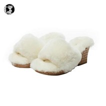 가을 여외피 레드 털 일체형 힐 리얼 통굽 키높이 메쉬 털슬리퍼