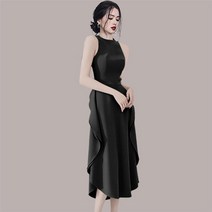 원피스 새로운 패션 빈티지 파티 드레스 여성 o-넥 민소매 우아한 프릴 캐주얼 여름 드레스 여성 의류