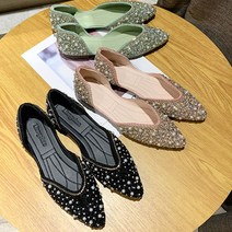 진주 비즈 큐빅 화려한 반짝이 장식 뾰족코 3컬러 225-250 21jn0127 1cm 단화 플랫슈즈