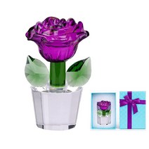 ROZKVIKA 크리스탈 로즈 피규어 장식품 유리 꽃 8.9cm(3.54인치) 수집용 페이퍼 웨이트 문진, Purple