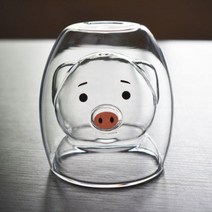 사케 화요 고량주 선물 귀여운 귀여운 새끼 돼지 내열 유리 이중 유리 컵 우유 컵 커피, 투명한