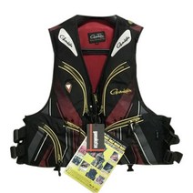 일본 시마노 shimano 가마가츠 Gamakatsu 구명 조끼 대형 부력 멀티 포켓 바다 낚시 바위 인명 구조, 블랙레드