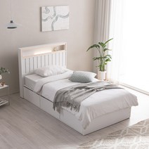 [삼익가구]히노 편백 LED조명 빅수납 침대(매트제외SS), 화이트